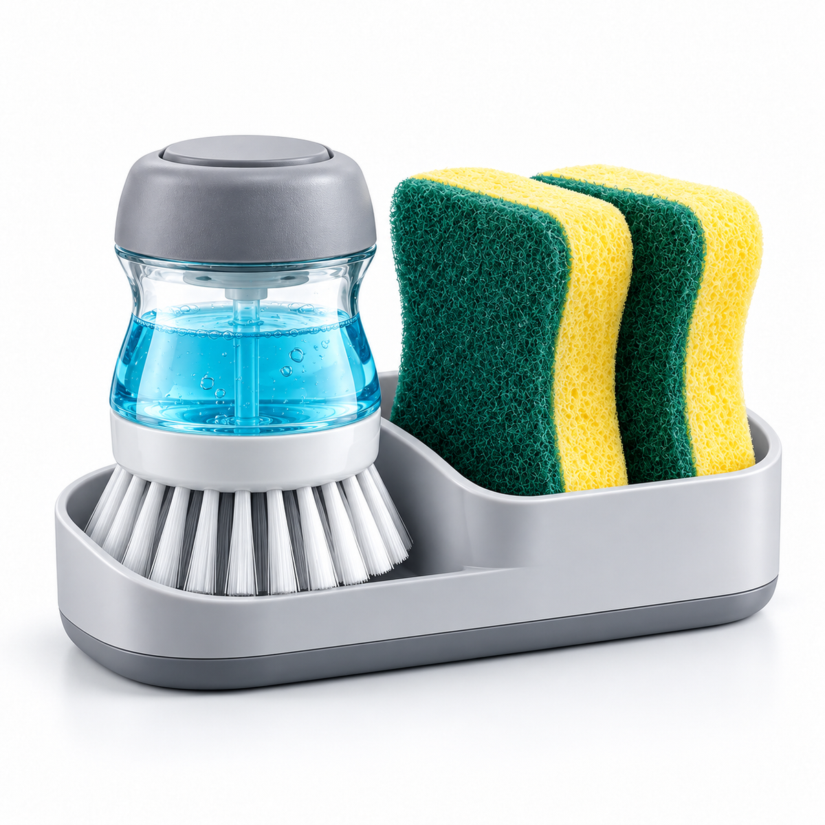 Soap-Dispensing Dish Brush & Sponge Caddy Set — 2
