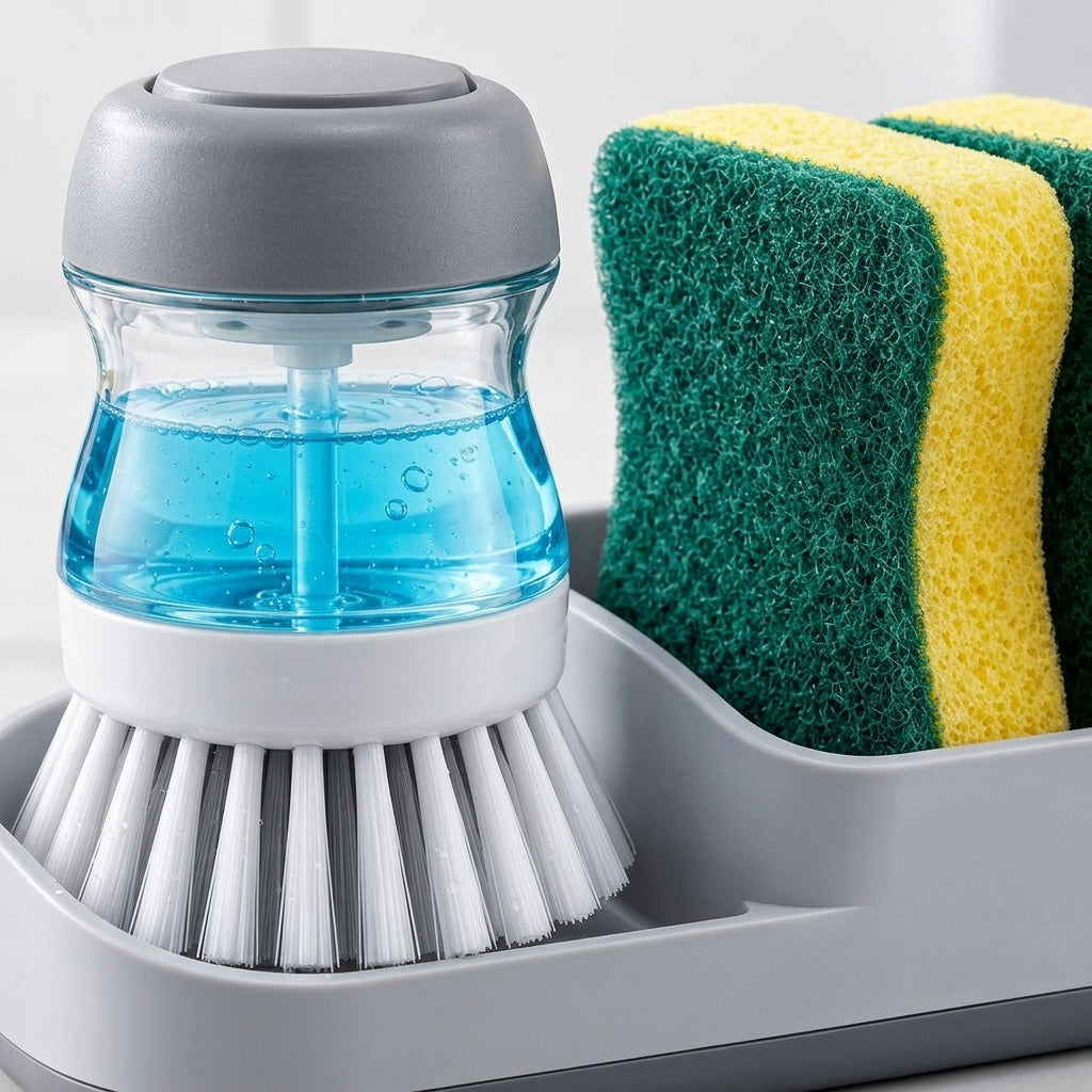 Soap-Dispensing Dish Brush & Sponge Caddy Set — 2aa