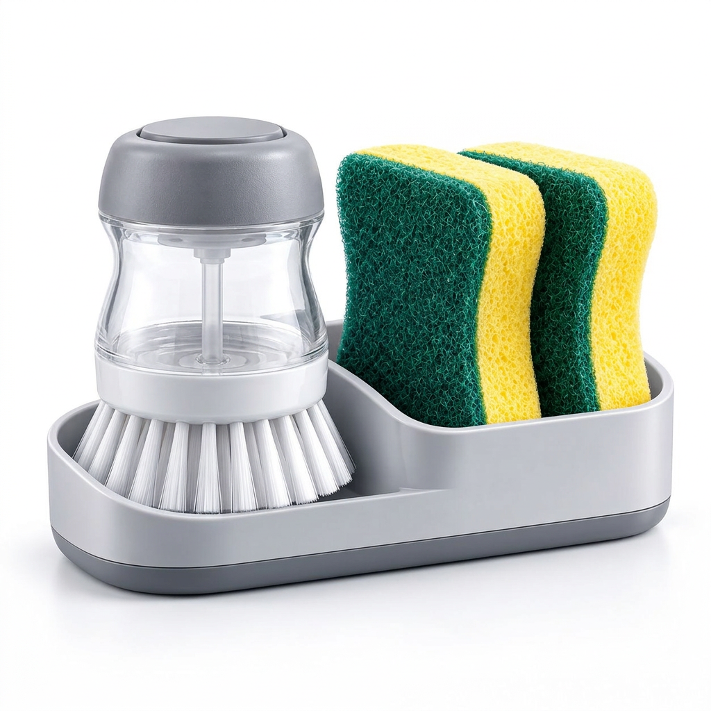 Soap-Dispensing Dish Brush & Sponge Caddy Set — 2aaa